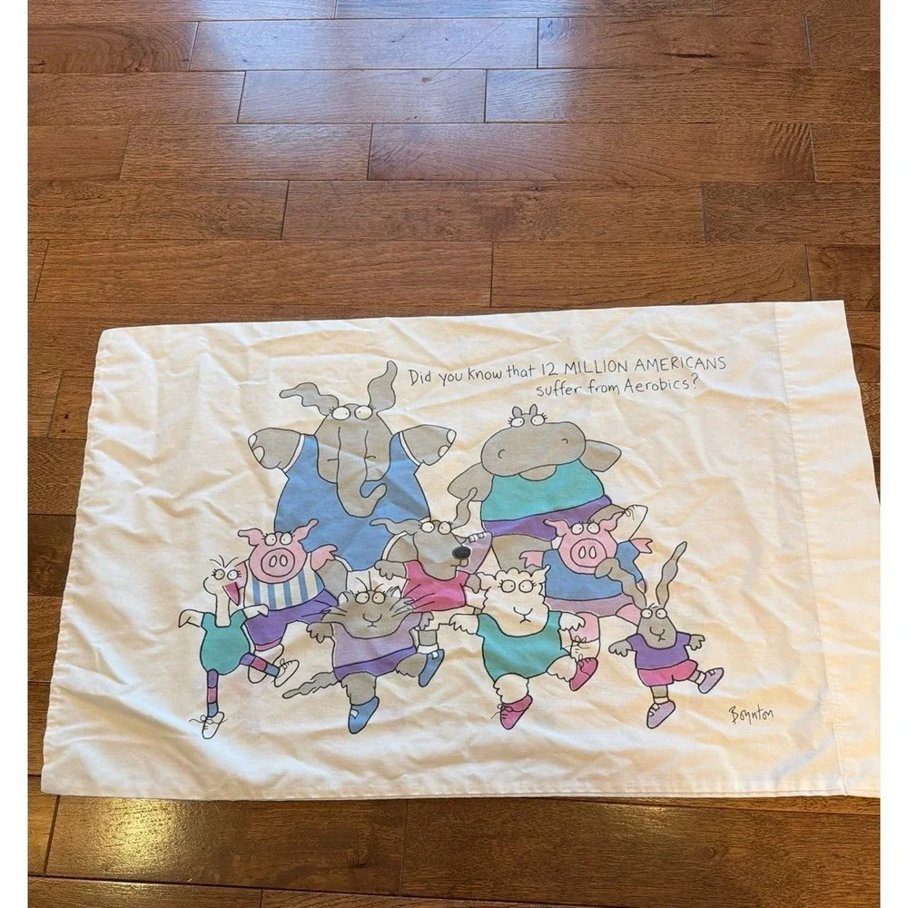 VTG 1990 Sandra Boynton For Martex Pillowcase ~ ANIMALS DOING AEROBICS ~ USA
